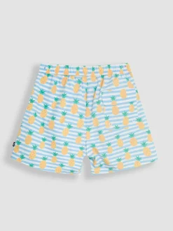 Jojo Maman Bébé Blue Mens Pineapple Printed Swim Shorts New
