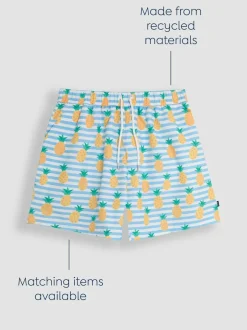 Jojo Maman Bébé Blue Mens Pineapple Printed Swim Shorts New