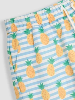 Jojo Maman Bébé Blue Mens Pineapple Printed Swim Shorts New