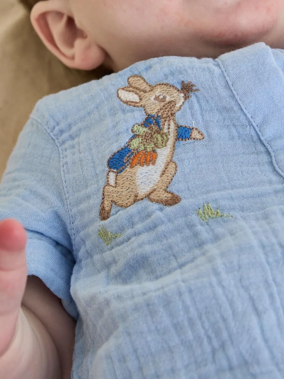 Jojo Maman Bébé Blue Peter Rabbit™ Cheesecloth Button Front 100% Cotton Romper New