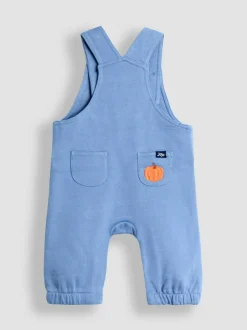 Jojo Maman Bébé 2-Piece Appliqué Dungarees & Print Top Set Blue Pumpkin New