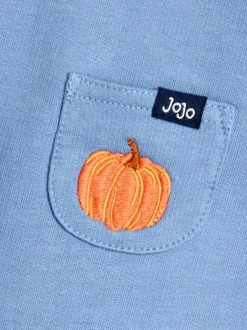 Jojo Maman Bébé 2-Piece Appliqué Dungarees & Print Top Set Blue Pumpkin New