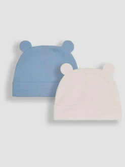 Jojo Maman Bébé 2-Pack Baby Hats Blue Rib Hot