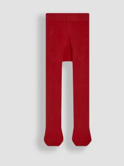 Jojo Maman Bébé Cotton Rich Plain Tights Bright Red Clearance