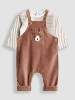 Jojo Maman Bébé Brown Bear Rib Velour Character Dungaree & Body Set Sale