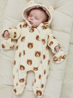 Jojo Maman Bébé Cream Bear Print Cosy Pramsuit Sale