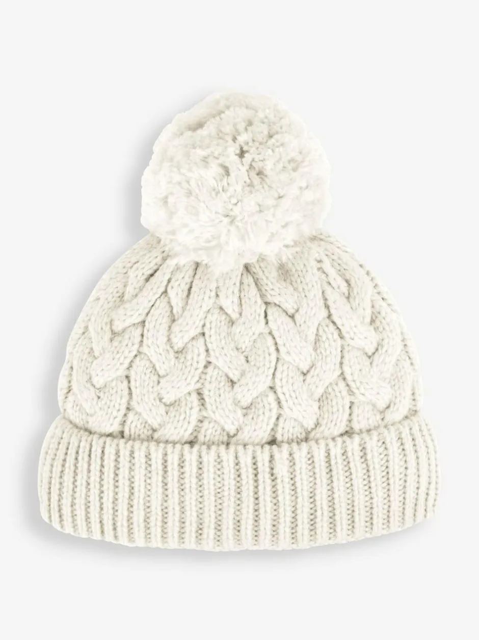 Jojo Maman Bébé Cream Chunky Cable Knit Pom Pom Hat New