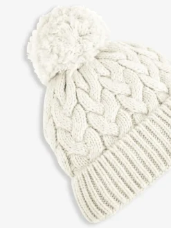 Jojo Maman Bébé Cream Chunky Cable Knit Pom Pom Hat New