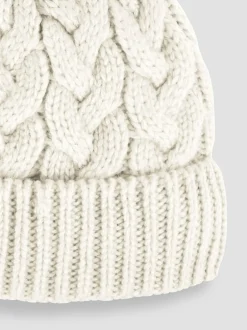 Jojo Maman Bébé Cream Chunky Cable Knit Pom Pom Hat New