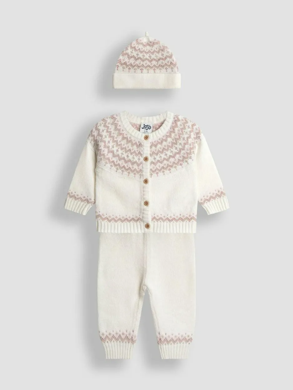 Jojo Maman Bébé Knit 3- Piece Set Cream Fair Isle Clearance