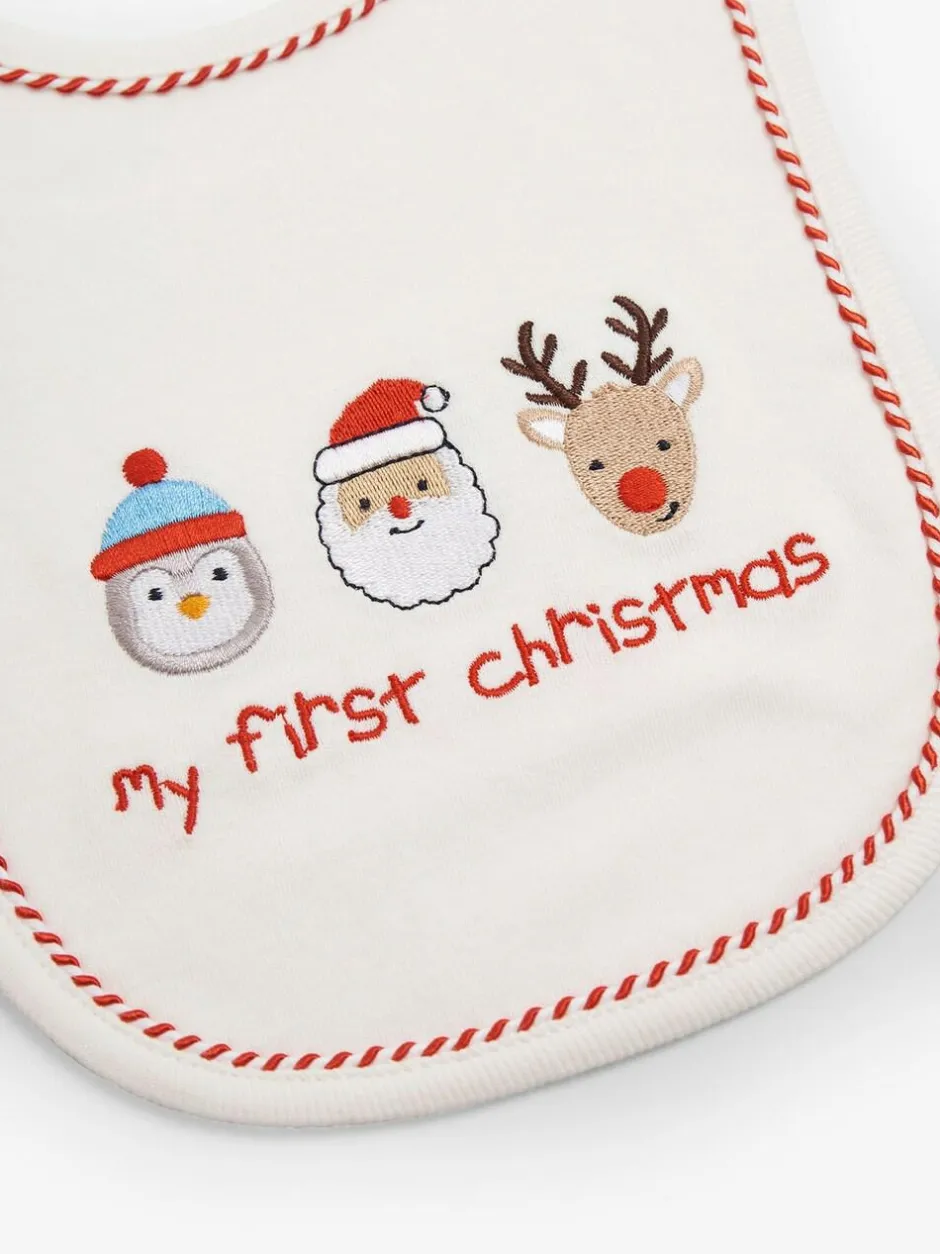 Jojo Maman Bébé Cream My First Christmas Bib Outlet