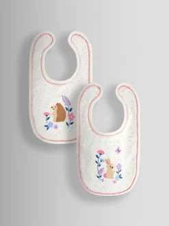 Jojo Maman Bébé Cream Speckled Hedgehog 2-Pack Embroidered Appliqué Bibs Best