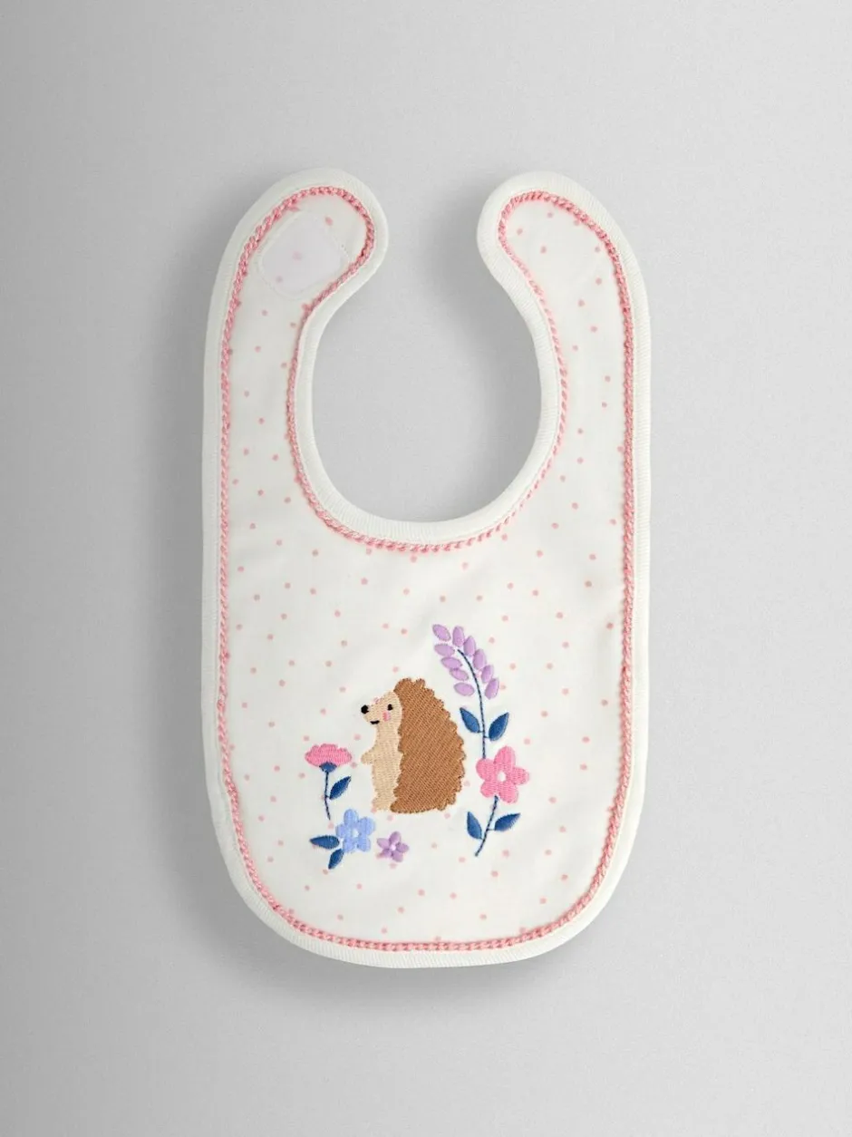 Jojo Maman Bébé Cream Speckled Hedgehog 2-Pack Embroidered Appliqué Bibs Best