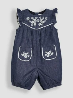 Jojo Maman Bébé Denim Blue Embroidered Chambray Dungarees & Top Set Best
