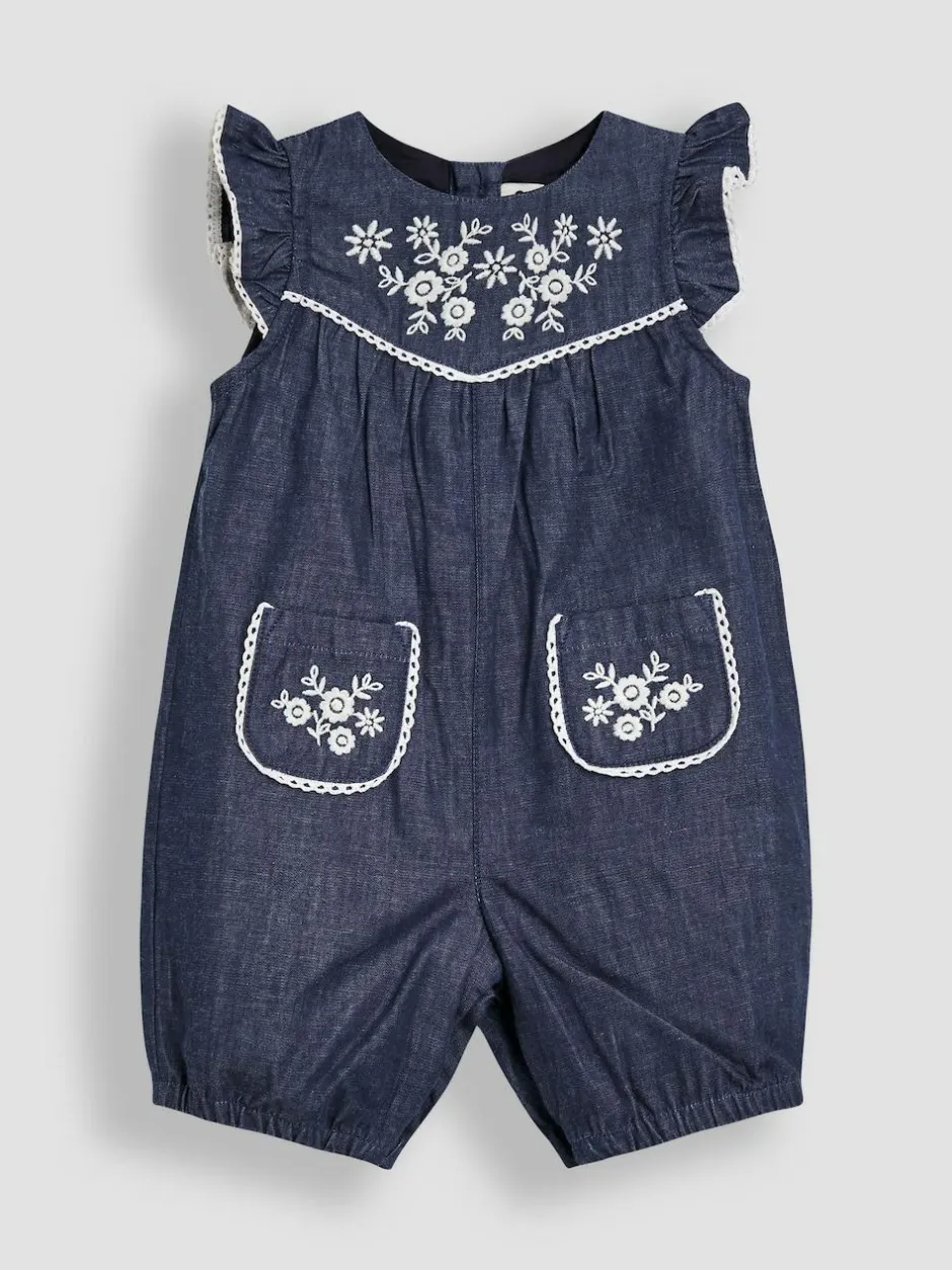 Jojo Maman Bébé Denim Blue Embroidered Chambray Dungarees & Top Set Best