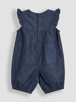 Jojo Maman Bébé Denim Blue Embroidered Chambray Dungarees & Top Set Best