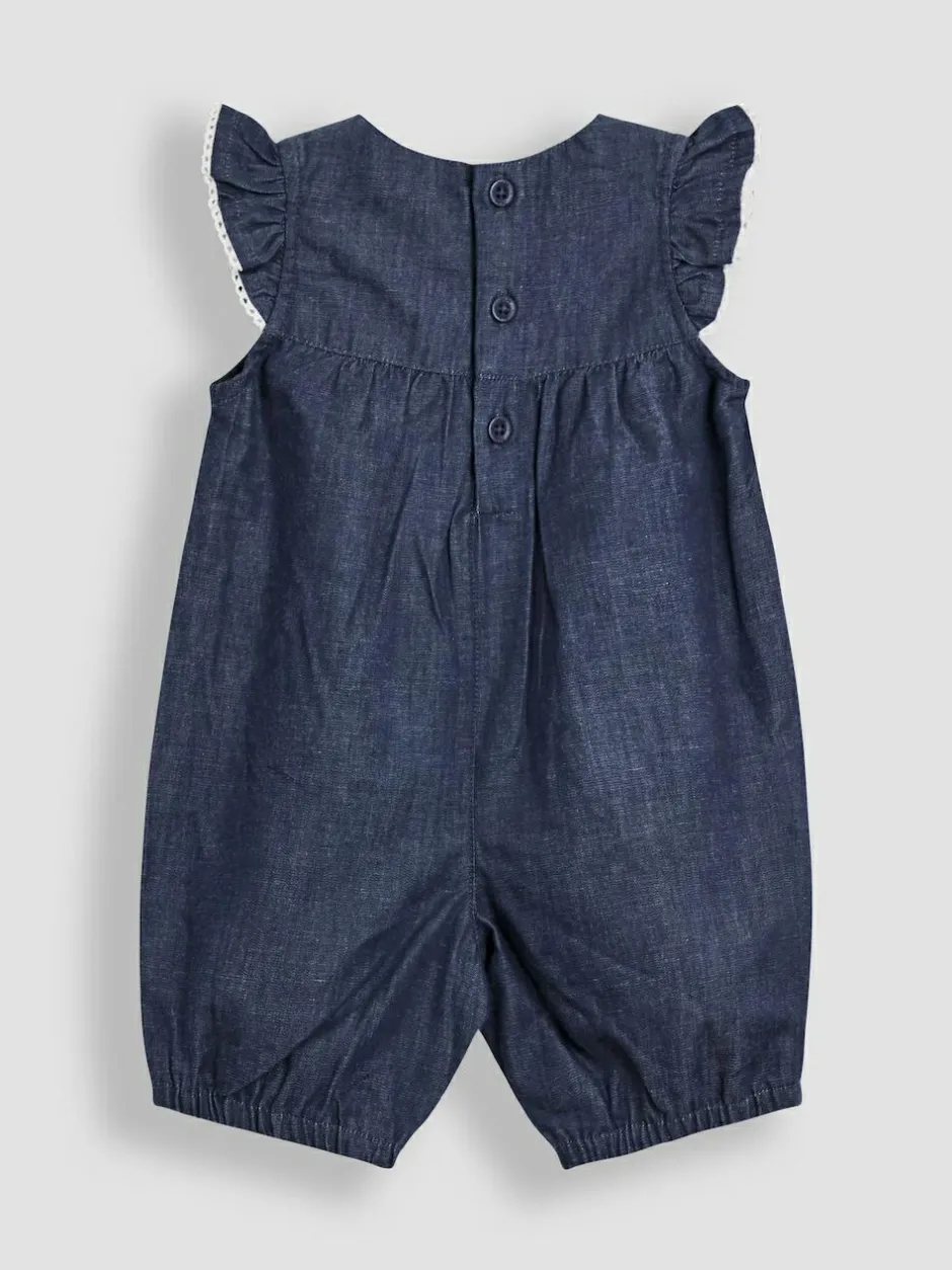 Jojo Maman Bébé Denim Blue Embroidered Chambray Dungarees & Top Set Best