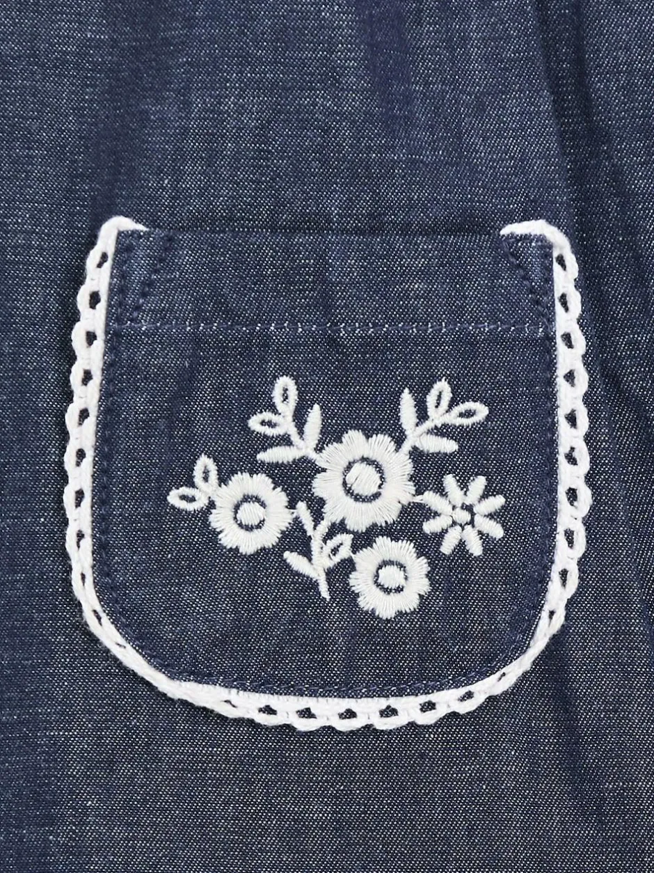 Jojo Maman Bébé Denim Blue Embroidered Chambray Dungarees & Top Set Best