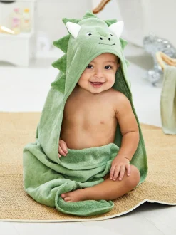 Jojo Maman Bébé Green Dino Character Hooded Towel New
