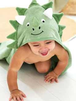 Jojo Maman Bébé Green Dino Character Hooded Towel New