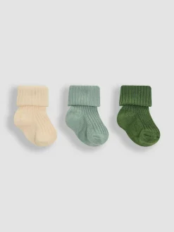 Jojo Maman Bébé 3-Pack Ribbed Baby Socks Khaki