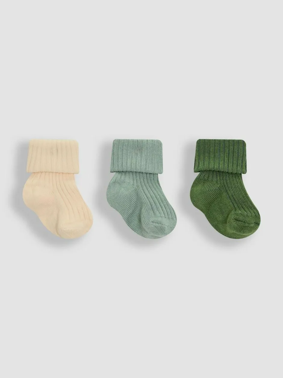 Jojo Maman Bébé 3-Pack Ribbed Baby Socks Khaki