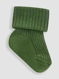 Jojo Maman Bébé 3-Pack Ribbed Baby Socks Khaki