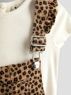 Jojo Maman Bébé Leopard Print Dungaree & T-Shirt Set New