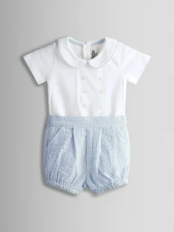 Jojo Maman Bébé Light Blue Classic Body & Stripe Shorts Set 2 Piece Discount