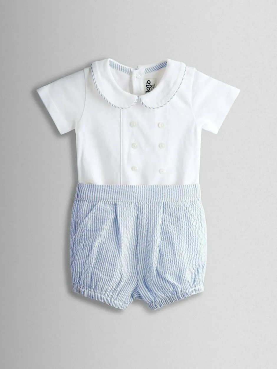 Jojo Maman Bébé Light Blue Classic Body & Stripe Shorts Set 2 Piece Discount