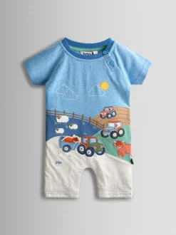 Jojo Maman Bébé Light Blue Tractor Appliqué Scene Romper Online