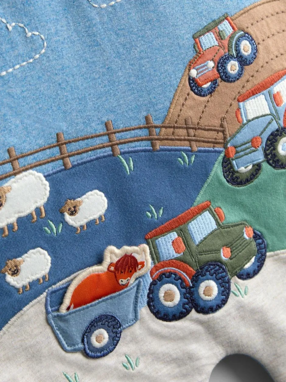 Jojo Maman Bébé Light Blue Tractor Appliqué Scene Romper Online