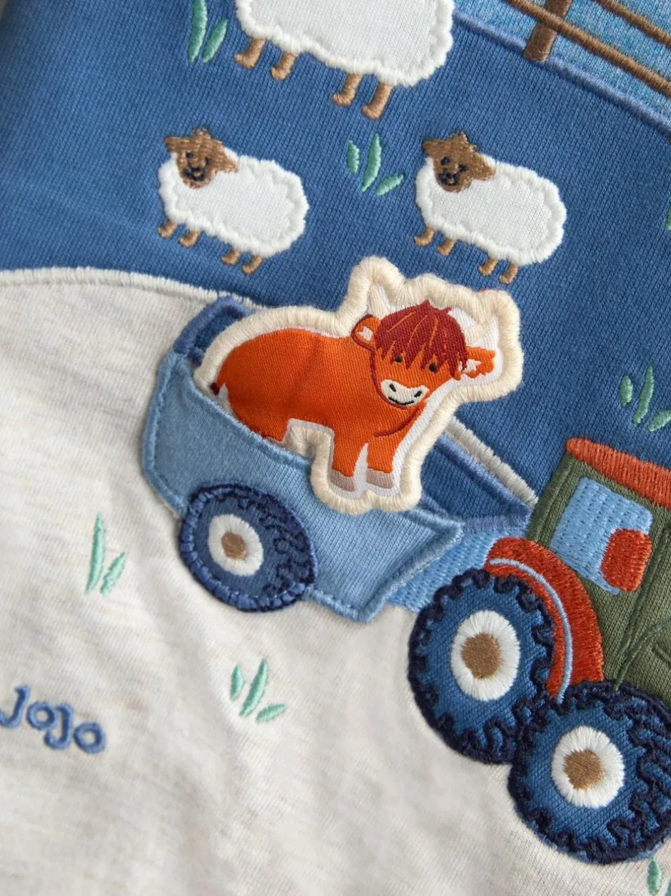 Jojo Maman Bébé Light Blue Tractor Appliqué Scene Romper Online