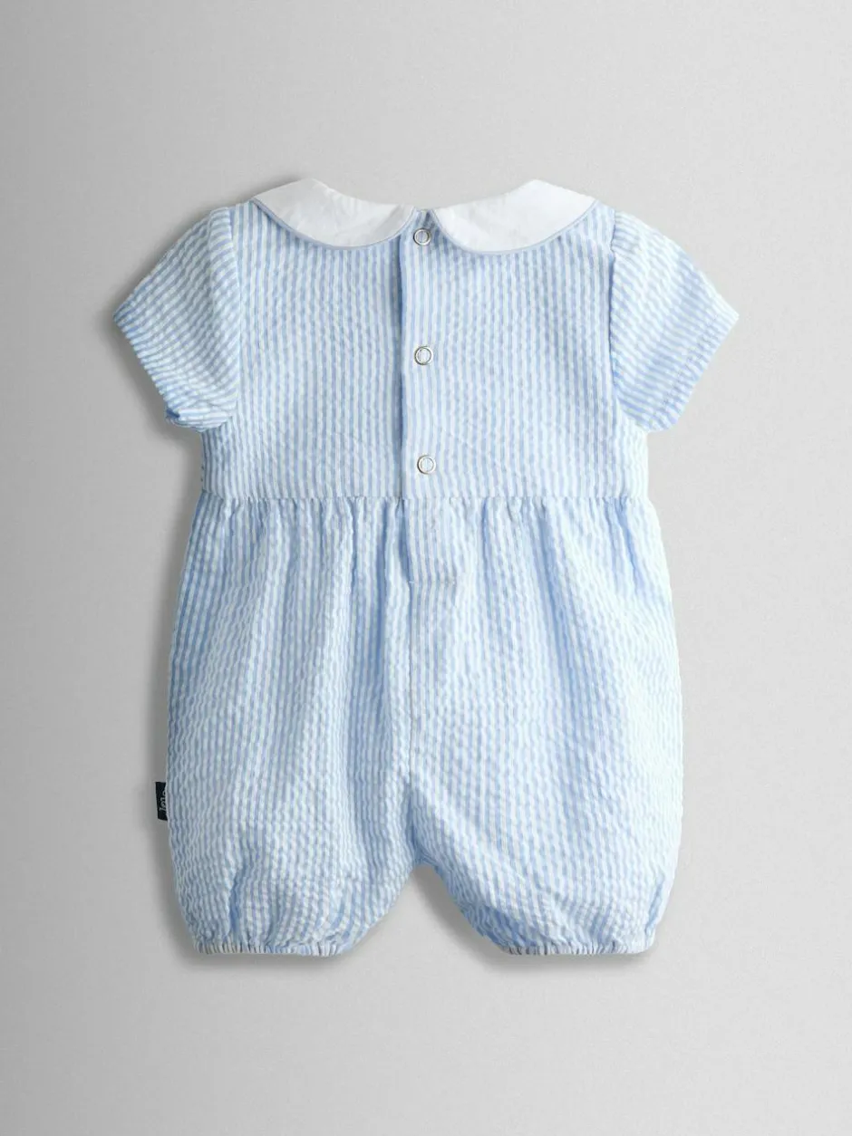 Jojo Maman Bébé Light Blue Boat Classic Smocked Romper New