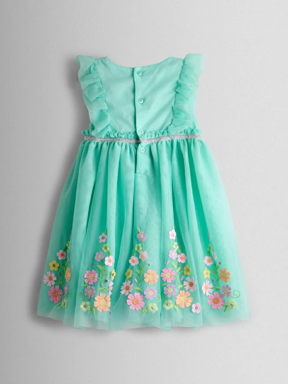 Jojo Maman Bébé Ruffle Tulle Appliqué Party Dress Light Green Hot
