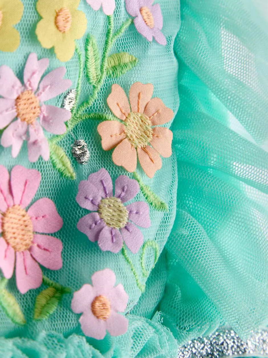Jojo Maman Bébé Ruffle Tulle Appliqué Party Dress Light Green Hot
