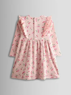 Jojo Maman Bébé Light Pink Cherry Frill Long Sleeve Dress New