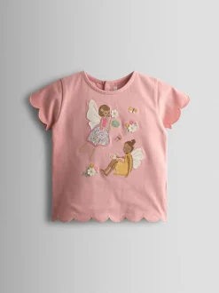 Jojo Maman Bébé Light Pink Applique Scalloped T-shirt Outlet