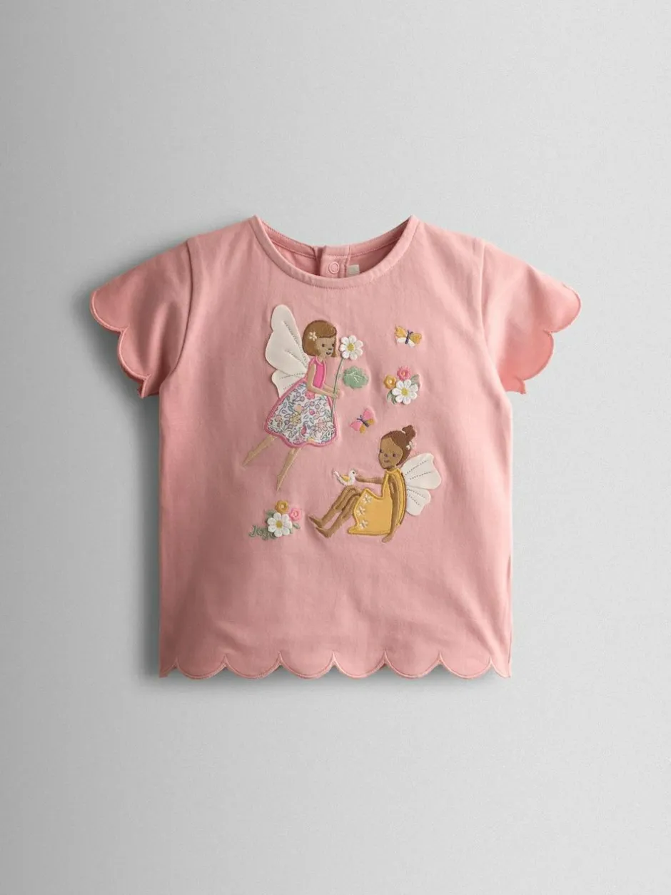 Jojo Maman Bébé Light Pink Applique Scalloped T-shirt Outlet