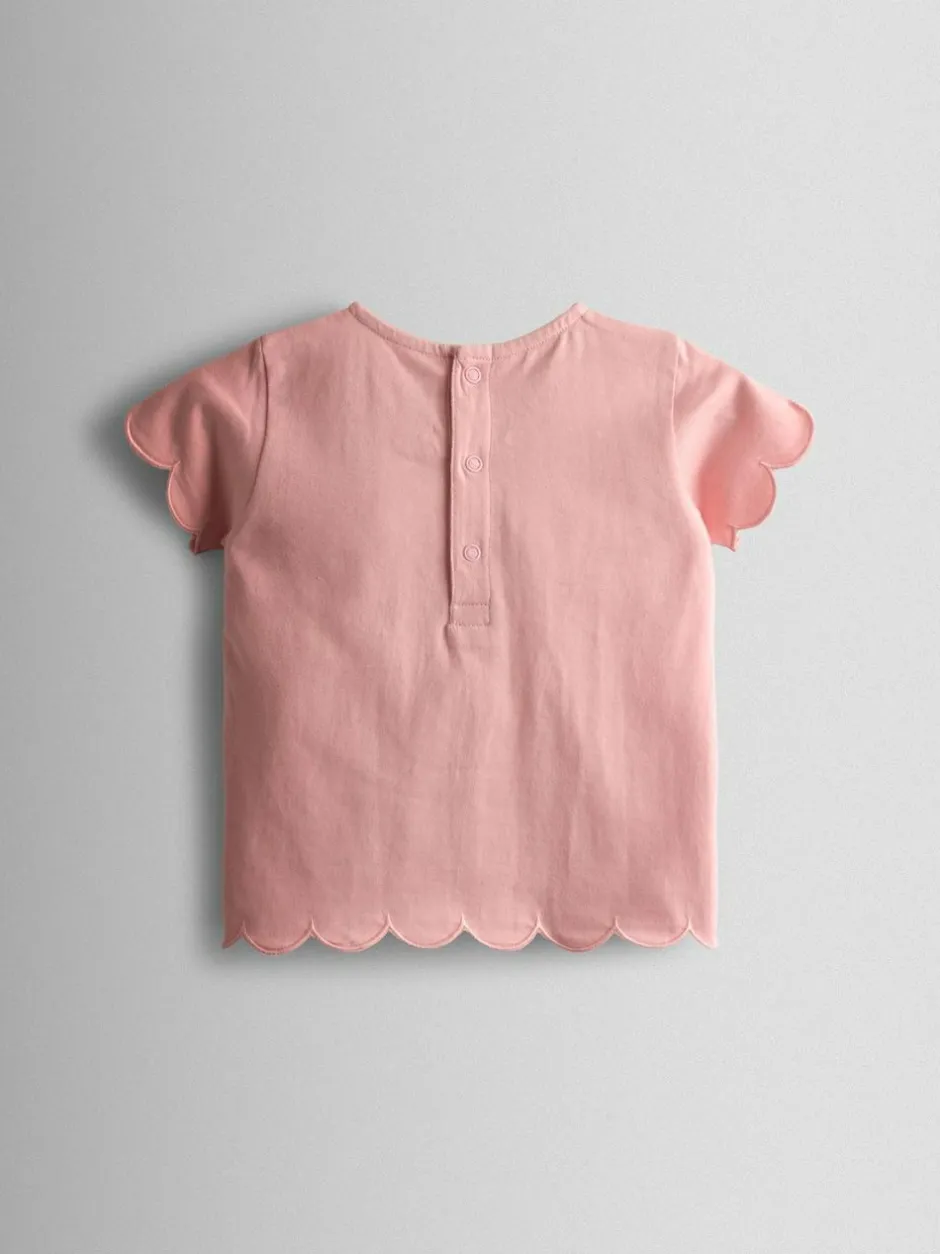 Jojo Maman Bébé Light Pink Applique Scalloped T-shirt Outlet