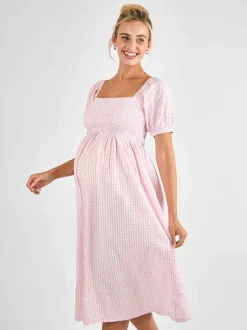 Jojo Maman Bébé Short Puff Sleeve Shirred Midi Dress Light Pink Online