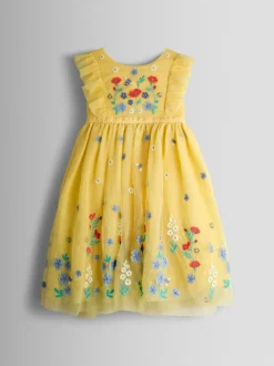 Jojo Maman Bébé Ruffle Tulle Appliqué Party Dress Light Yellow Online