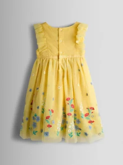 Jojo Maman Bébé Ruffle Tulle Appliqué Party Dress Light Yellow Online