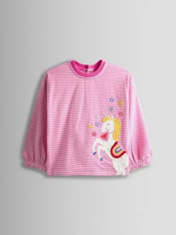 Jojo Maman Bébé Appliqué Stripe Top Mid Pink New