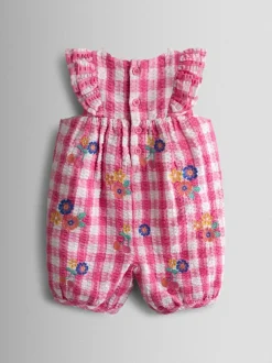 Jojo Maman Bébé Mid Pink Frill Shoulder Embroidered Romper Discount