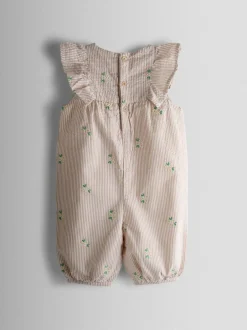 Jojo Maman Bébé Natural Frill Shoulder Embroidered Romper Hot