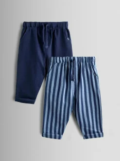 Jojo Maman Bébé 2-Pack Stripe & Plain Joggers Navy Blue Hot