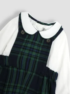 Jojo Maman Bébé Navy Blue Tartan 2-Piece Tartan Dungarees & Body Set