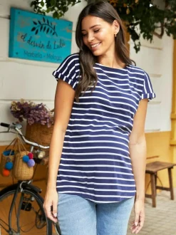 Jojo Maman Bébé Navy White Stripe Boyfriend Maternity Cotton T-Shirt Best