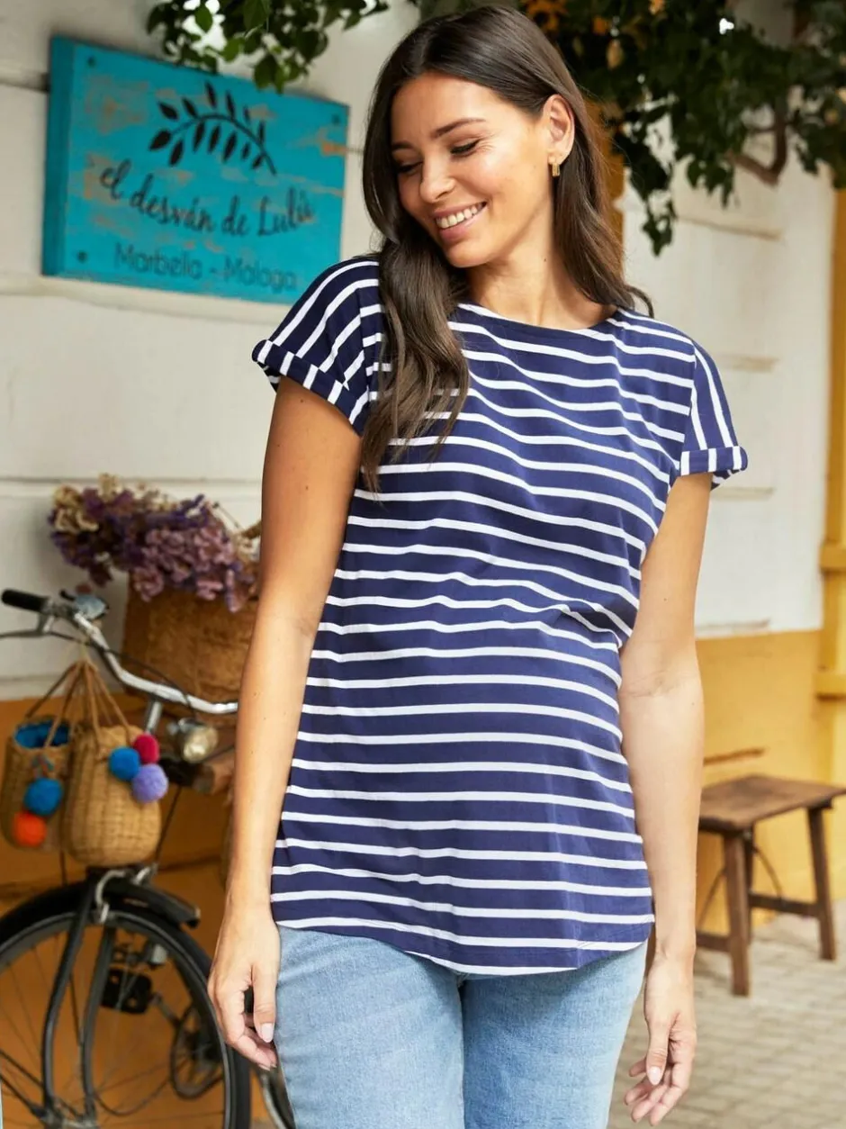 Jojo Maman Bébé Navy White Stripe Boyfriend Maternity Cotton T-Shirt Best